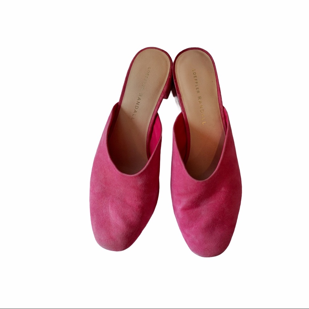 Pink Suede Rounded Mule w/ Short Block Heel